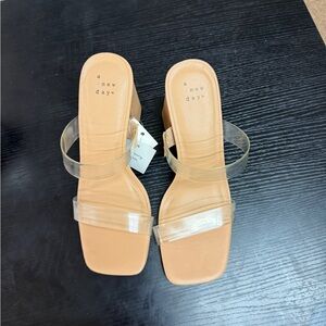 a new day Tan Block Heel Sandals with Clear Straps